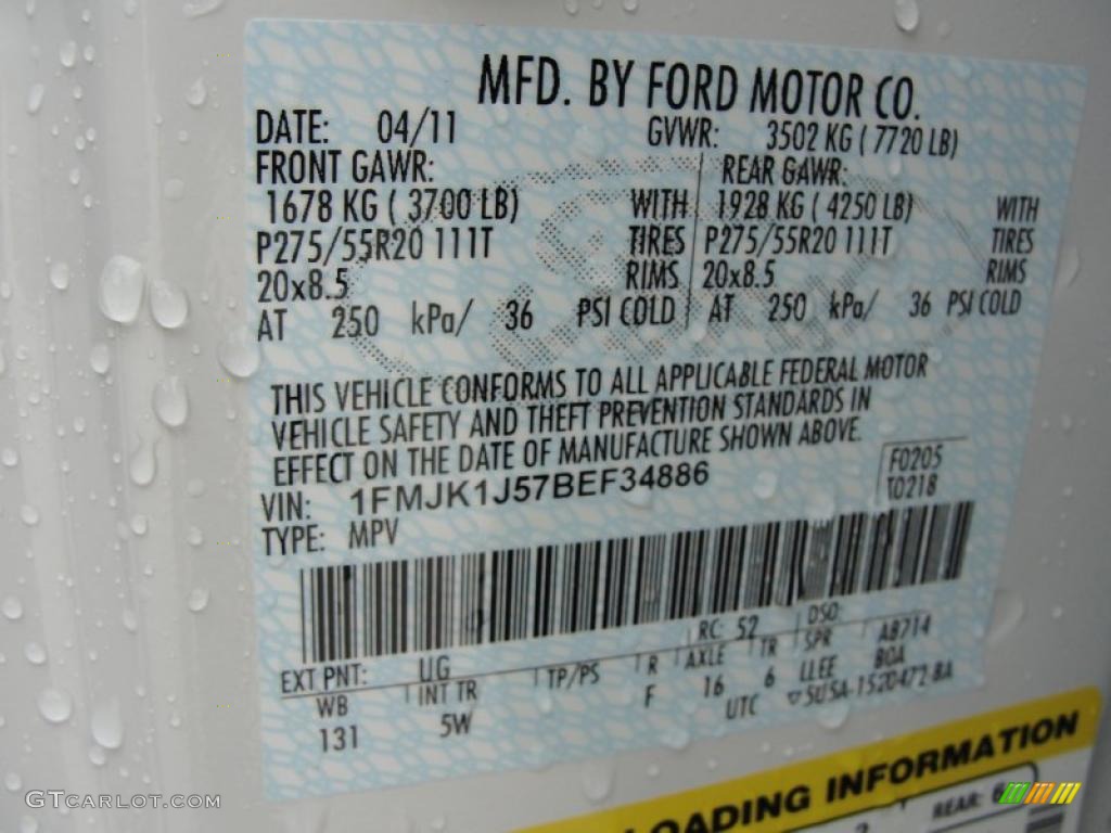 2011 Expedition Color Code UG for White Platinum Tri-Coat Photo #48230435