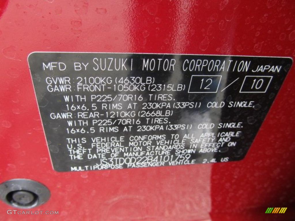 2011 Suzuki Grand Vitara Premium 4x4 Info Tag Photo #48230576