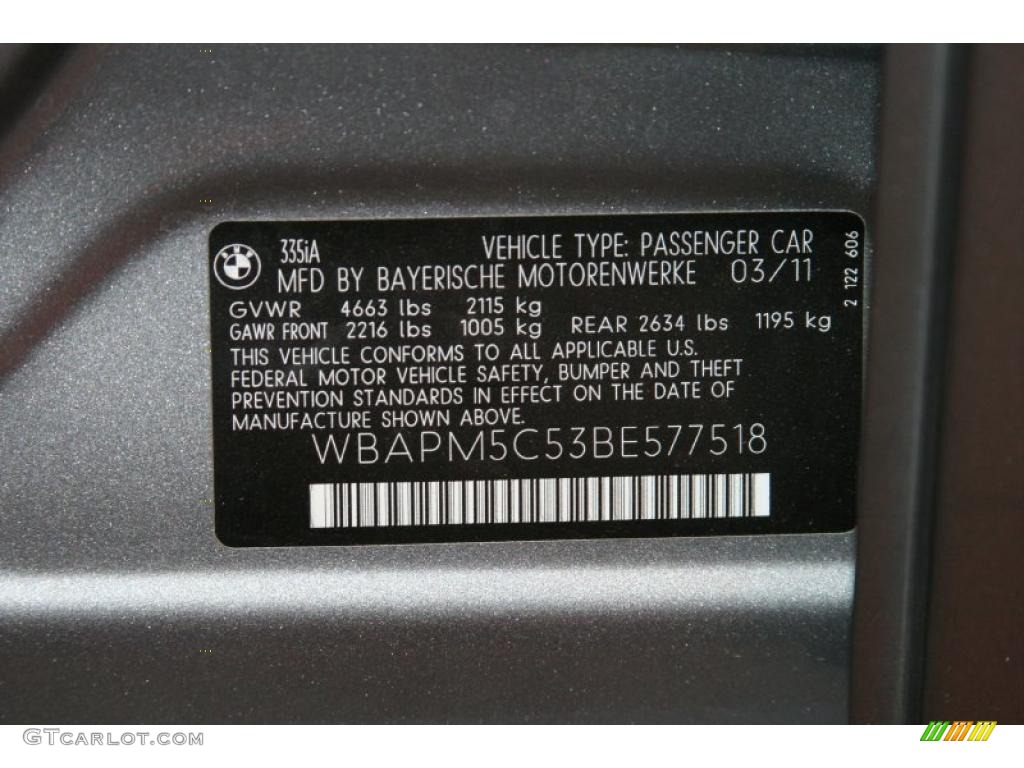 2011 BMW 3 Series 335i Sedan Info Tag Photo #48231284