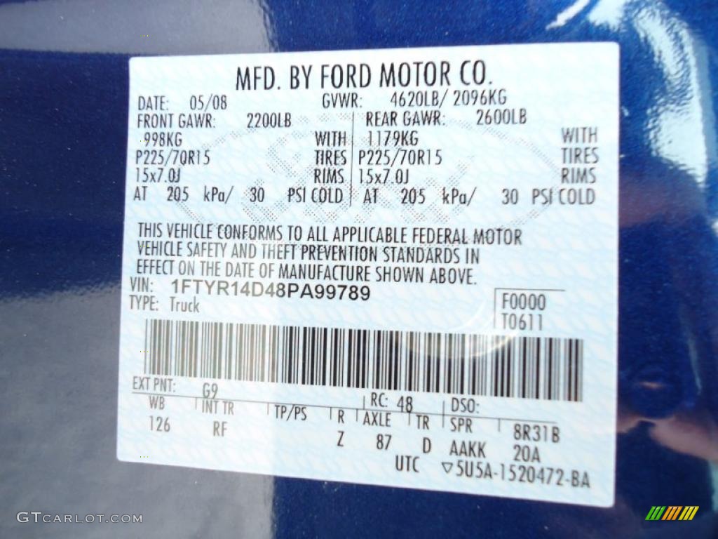 2008 Ranger Color Code G9 for Vista Blue Metallic Photo #48232253