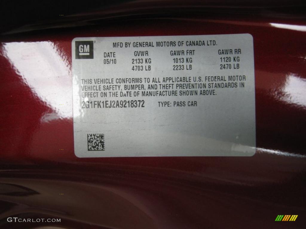 2010 Chevrolet Camaro SS/RS Coupe Info Tag Photo #48240096