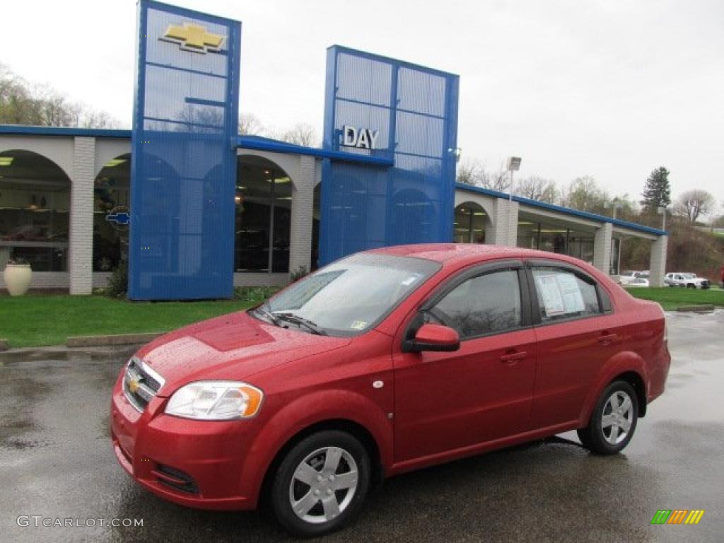 2008 Aveo LS Sedan - Sport Red Metallic / Charcoal photo #1