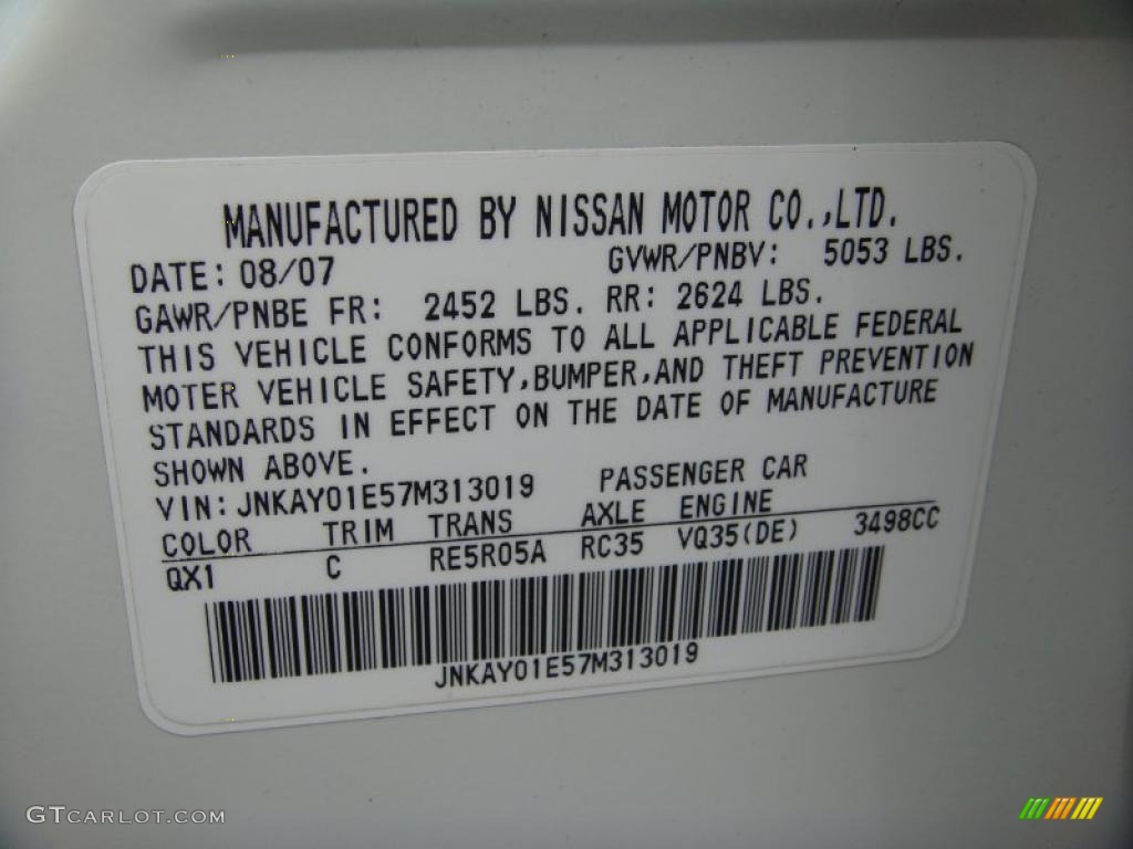 2007 M Color Code QX1 for Ivory Pearl Photo #48261900