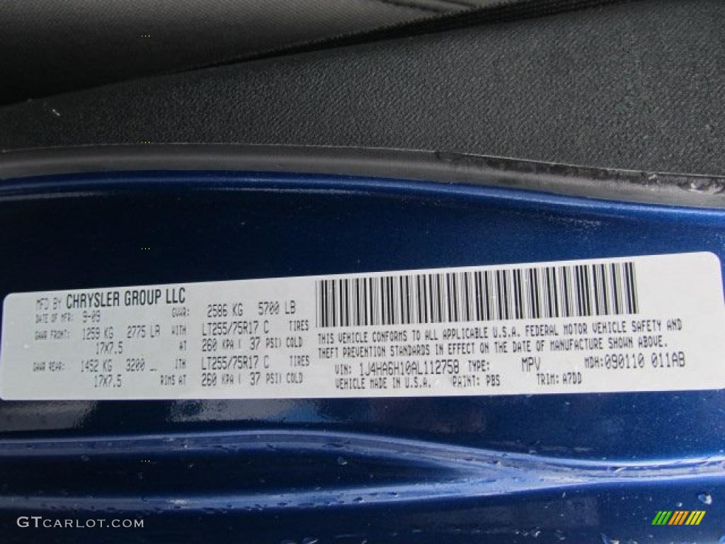 2010 Wrangler Unlimited Color Code PBS for Deep Water Blue Pearl Photo #48266151
