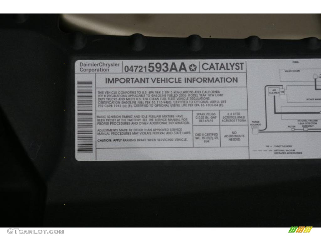 2006 Chrysler Town & Country LX Info Tag Photo #48269959