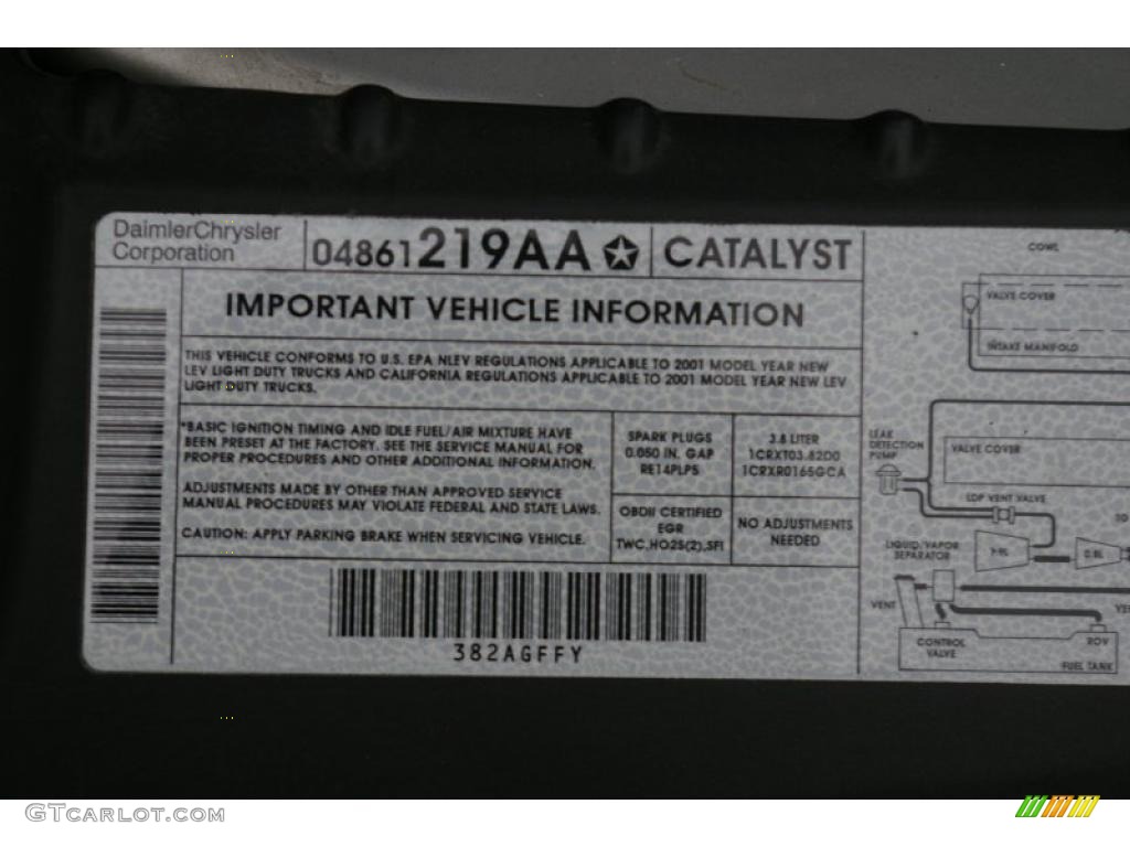 2001 Chrysler Town & Country LXi Info Tag Photo #48270265