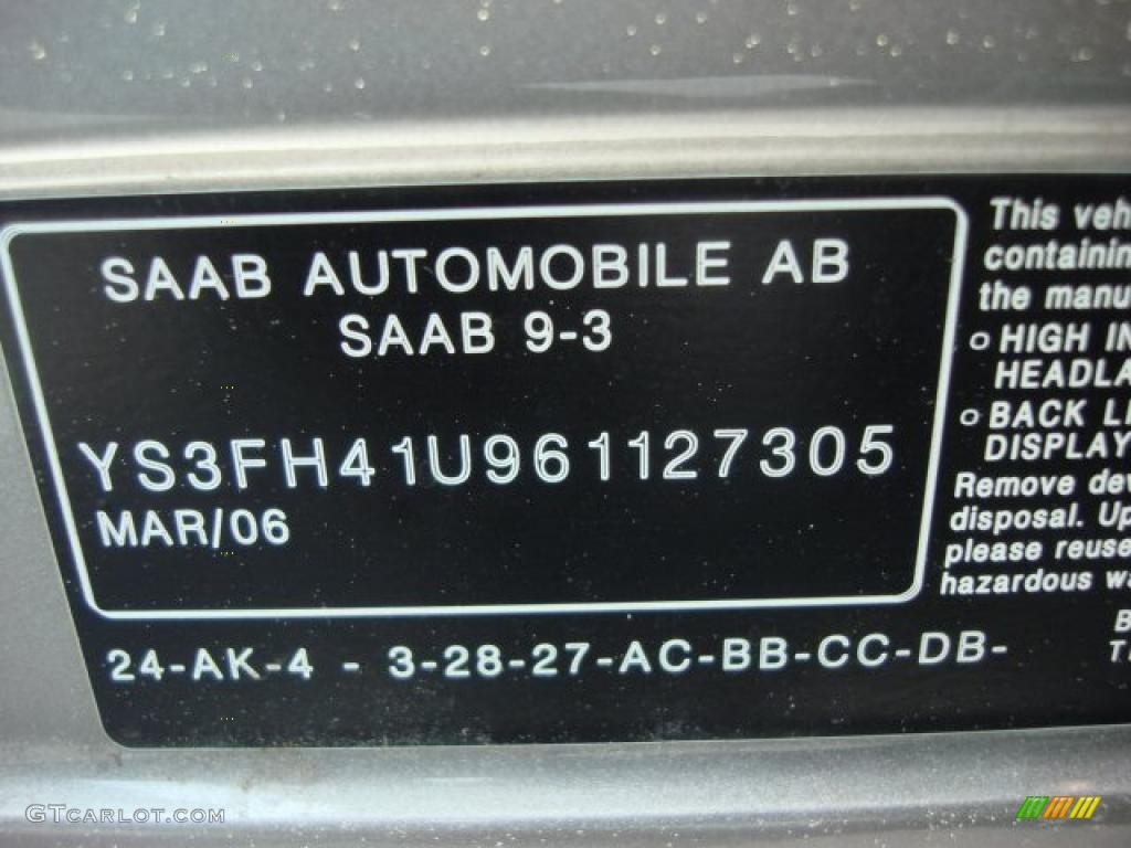 2006 Saab 9-3 Aero Sport Sedan Info Tag Photos