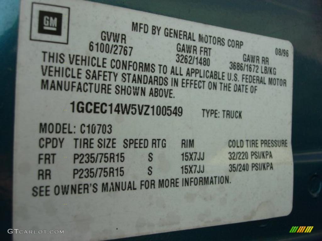 1997 Chevrolet C/K C1500 Regular Cab Info Tag Photo #48278839