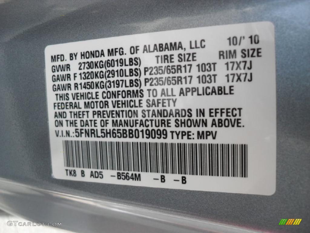 2011 Odyssey Color Code B564M for Celestial Blue Metallic Photo #48281689
