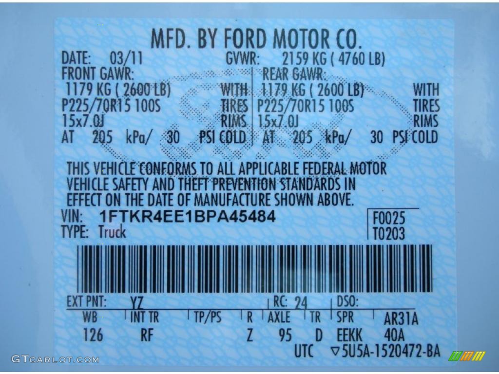2011 Ranger Color Code YZ for Oxford White Photo #48282823