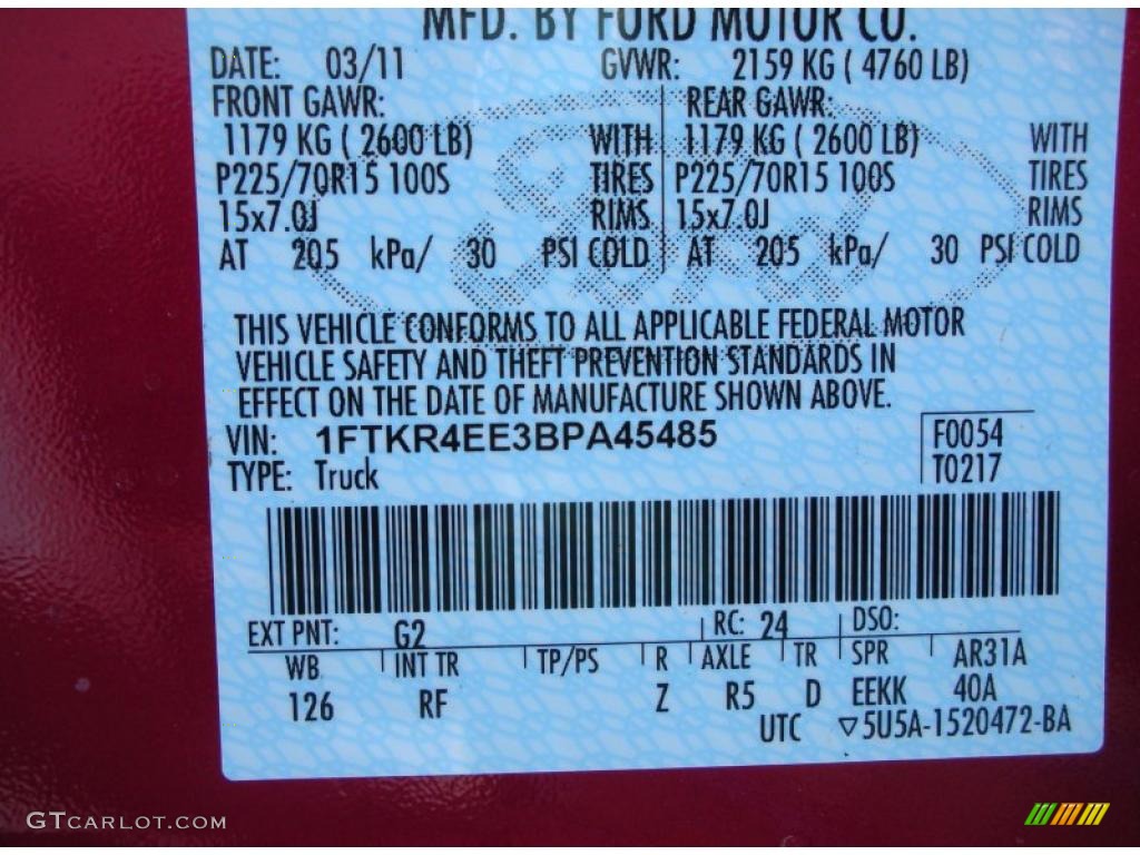 2011 Ranger Color Code G2 for Redfire Metallic Photo #48283384