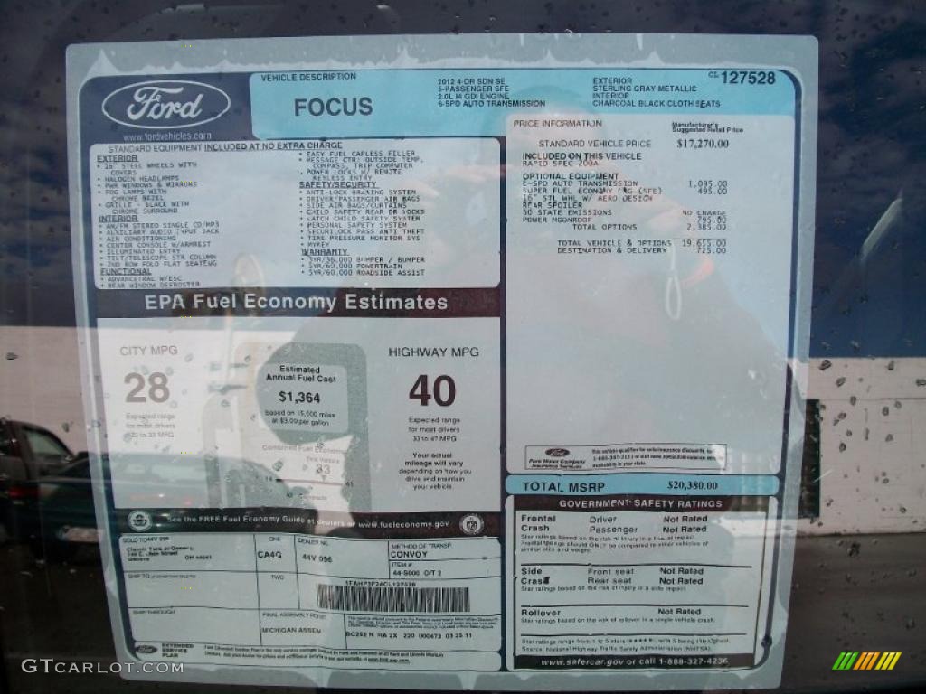 2012 Ford Focus SE SFE Sedan Window Sticker Photo #48291139