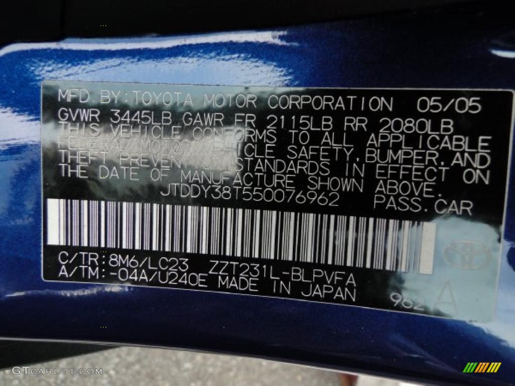 2005 Celica Color Code 8M6 for Carbon Blue Photo #48295450