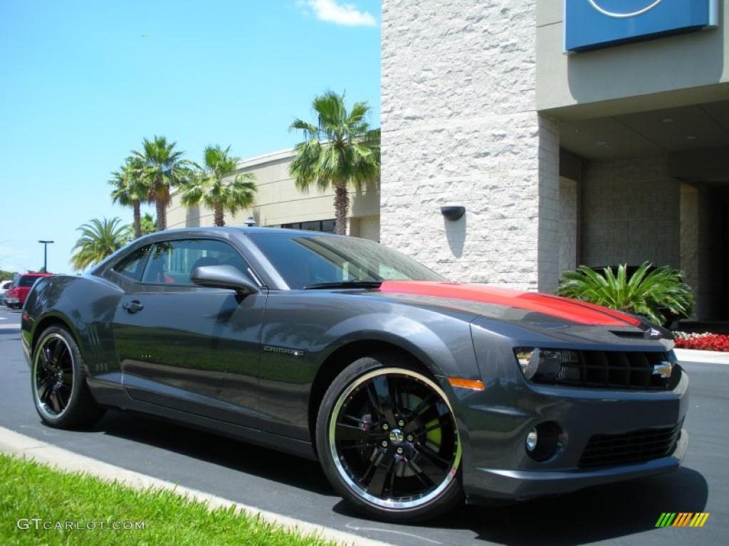 2010 Camaro SS Coupe - Cyber Gray Metallic / Black/Inferno Orange photo #4