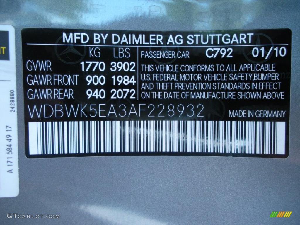 2010 SLK Color Code 792 for Palladium Silver Metallic Photo #48309706