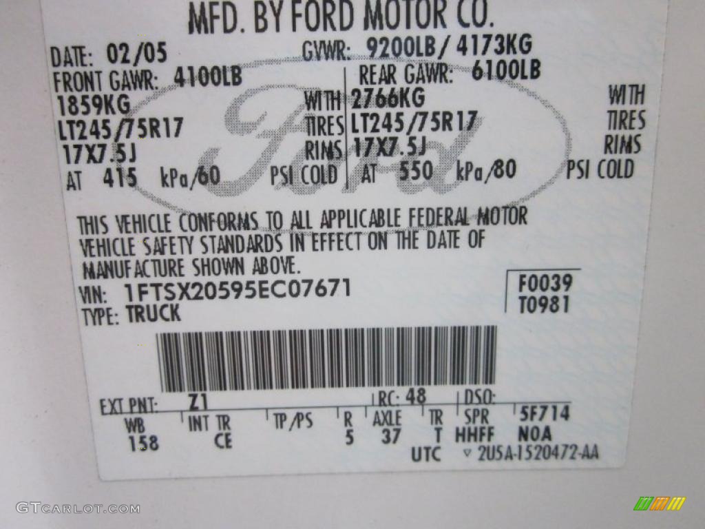2005 F250 Super Duty Color Code Z1 for Oxford White Photo #48315370