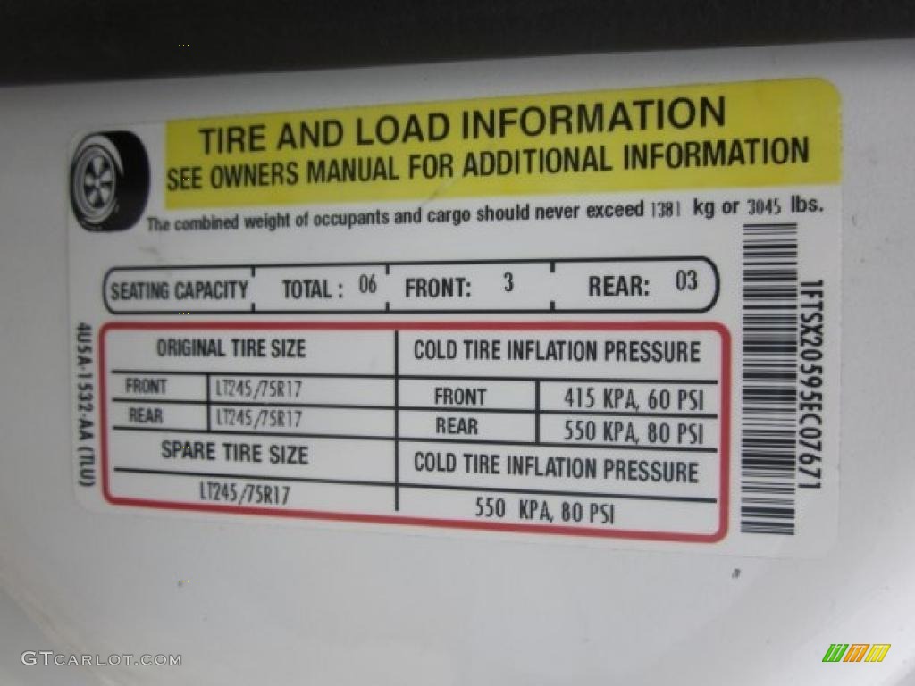 2005 Ford F250 Super Duty XL SuperCab Info Tag Photo #48315379