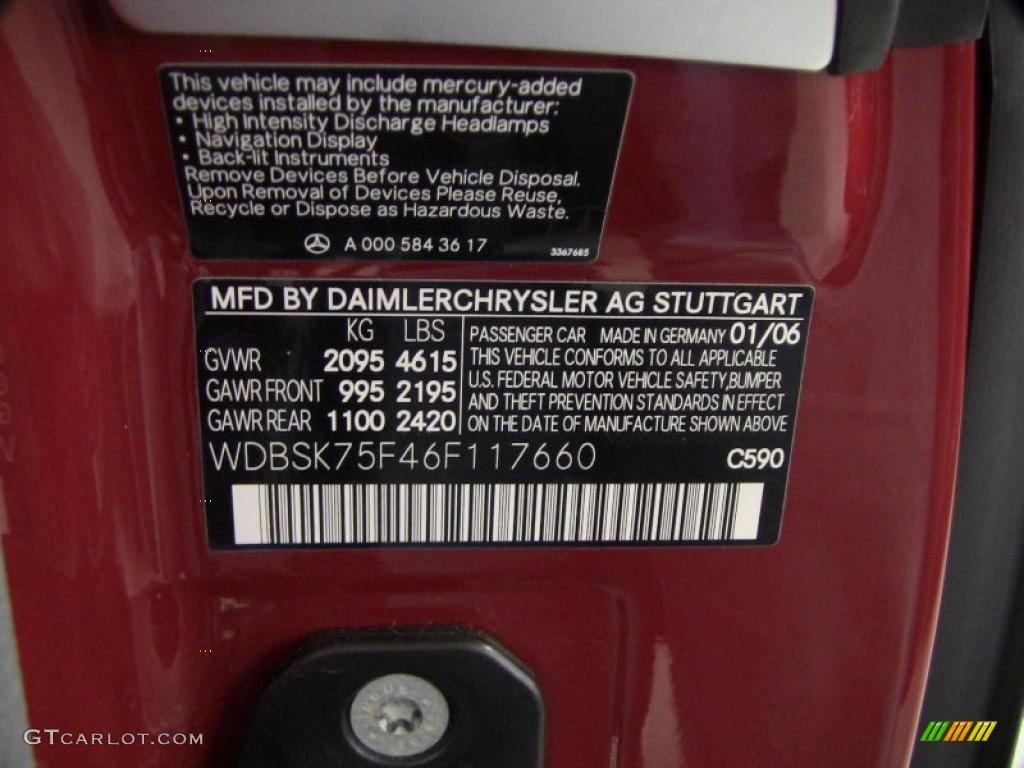 2006 SL Color Code 590 for Mars Red Photo #48317098