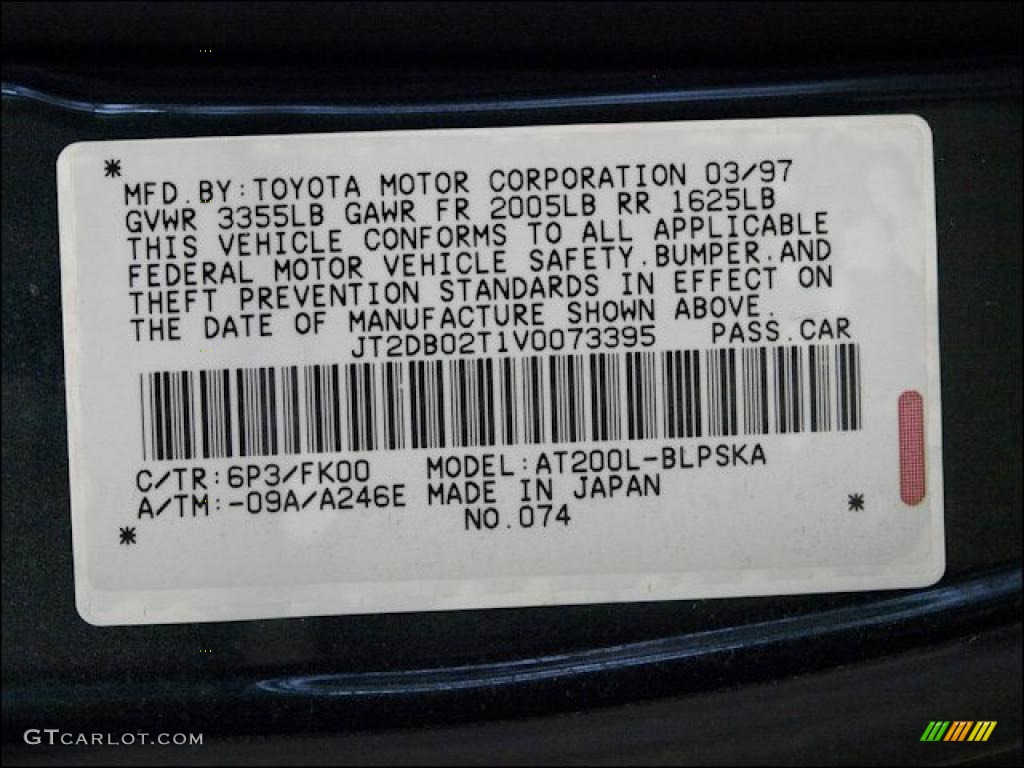 1997 Toyota Celica ST Coupe Color Code Photos