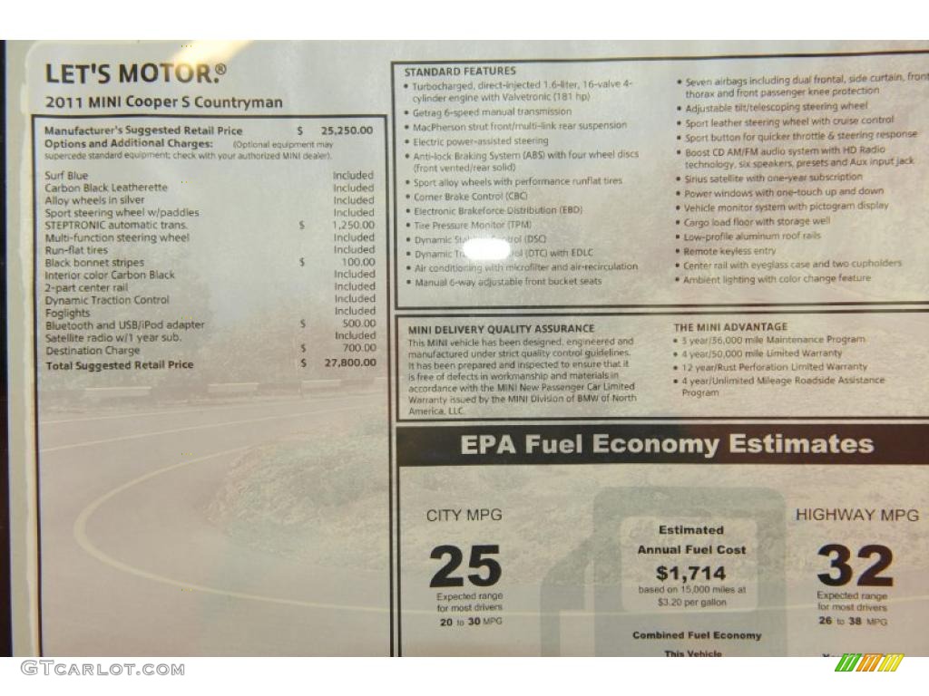 2011 Mini Cooper S Countryman Window Sticker Photo #48329791