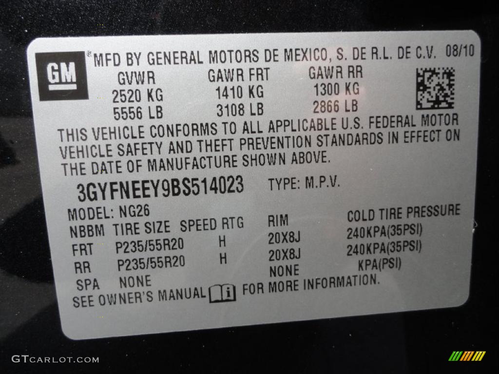 2011 Cadillac SRX 4 V6 AWD Info Tag Photo #48331615