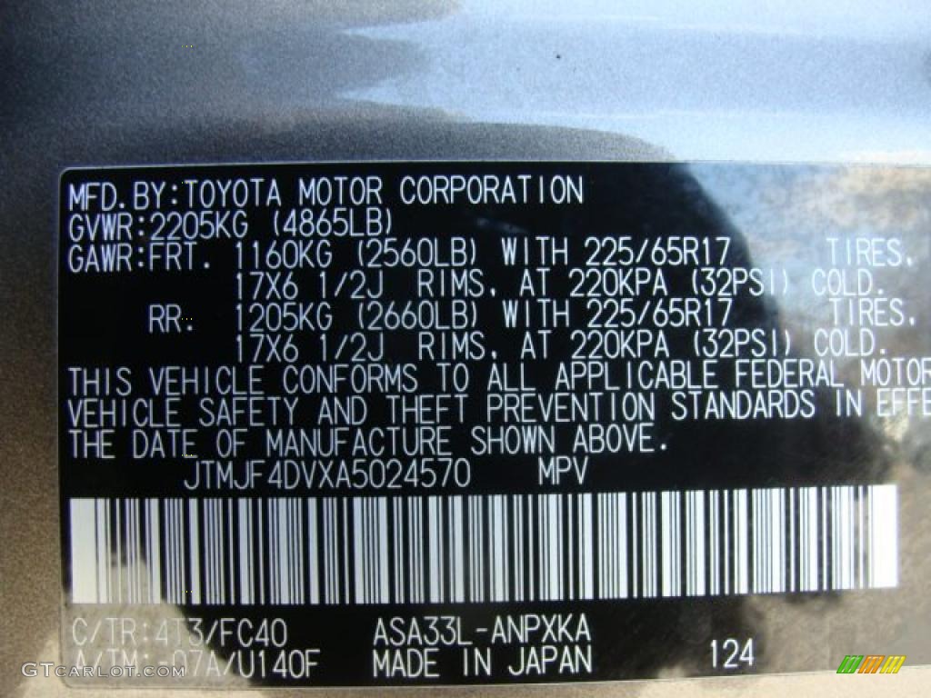 2010 RAV4 Color Code 4T3 for Pyrite Metallic Photo #48332230