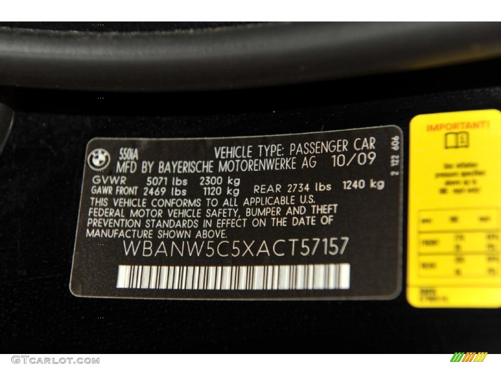 2010 BMW 5 Series 550i Sedan Info Tag Photo #48334450