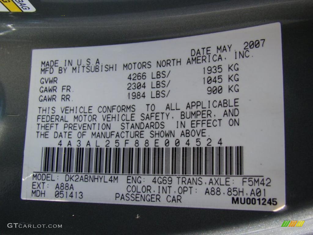 2008 Mitsubishi Eclipse Spyder GS Info Tag Photos