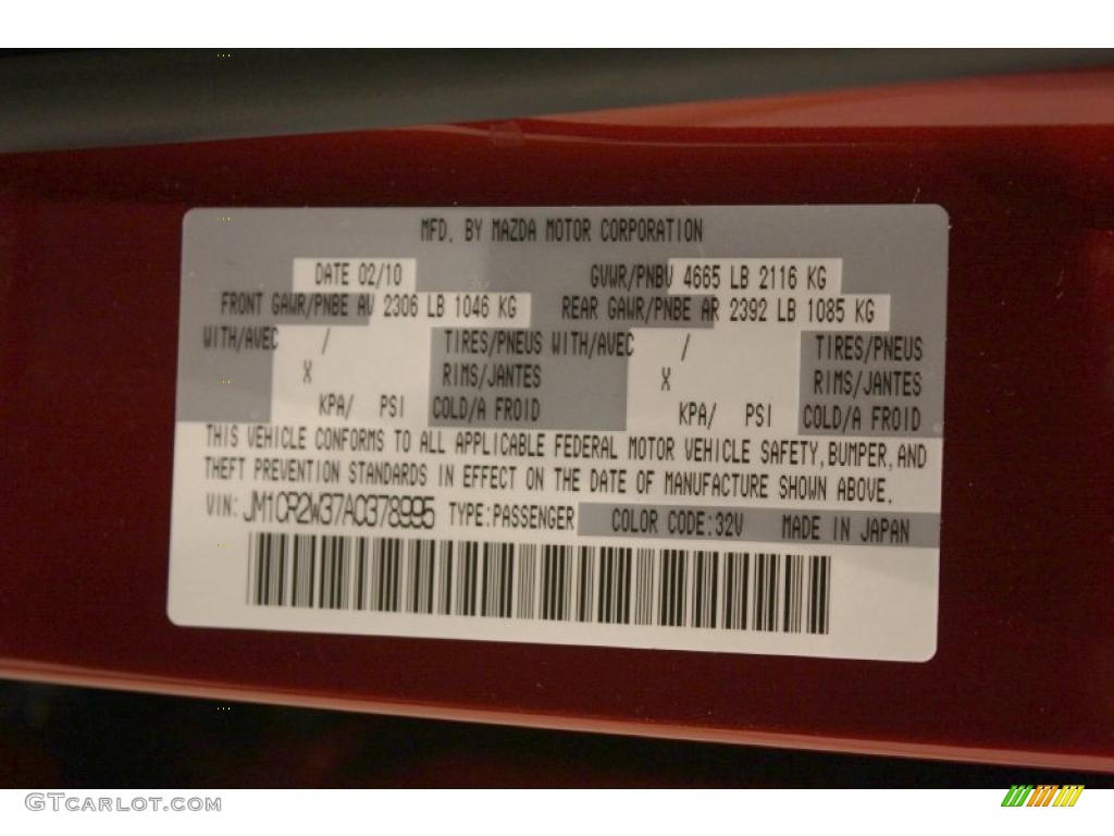 2010 MAZDA5 Color Code 32V for Copper Red Mica Photo #48363355