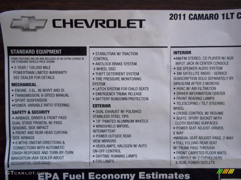 2011 Chevrolet Camaro LT/RS Coupe Window Sticker Photo #48364522