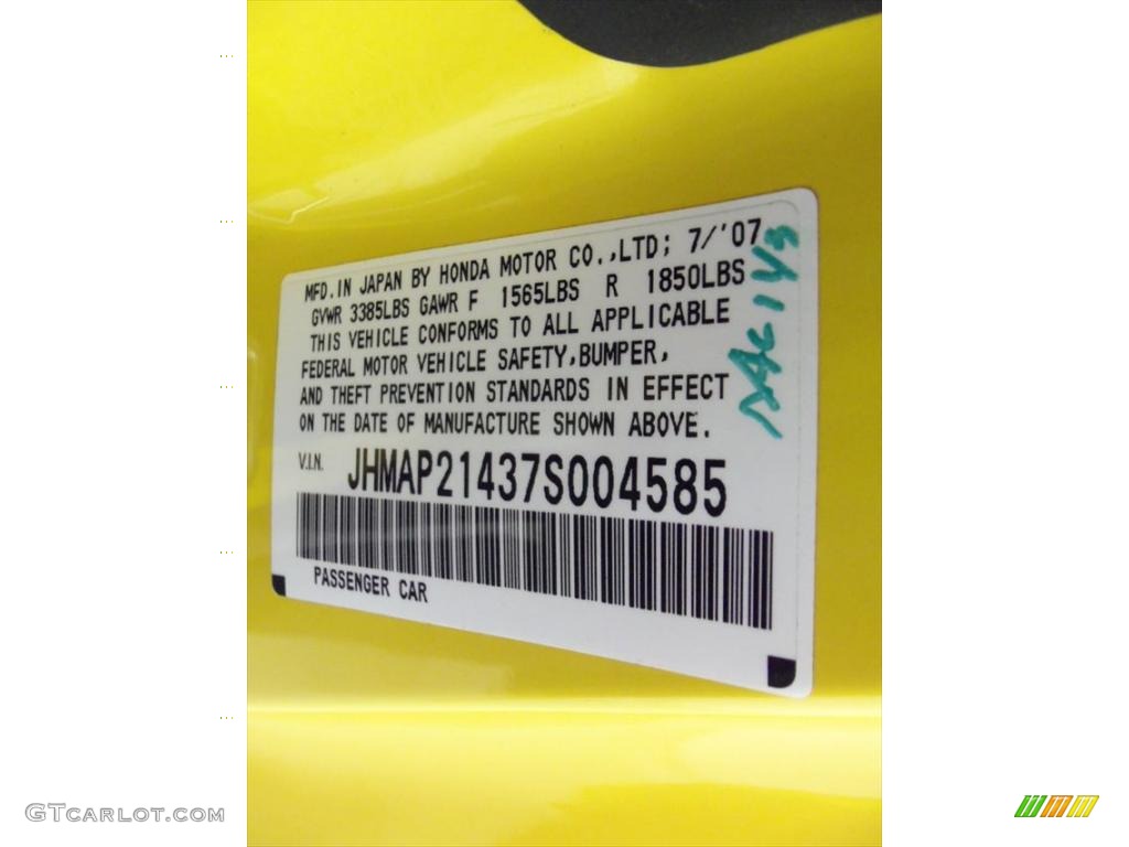 2007 S2000 Roadster - Rio Yellow Pearl / Black photo #15