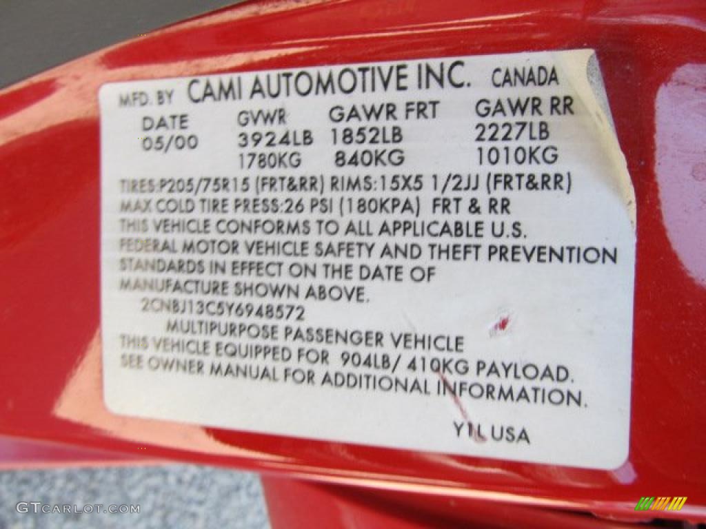 2000 Chevrolet Tracker 4WD Hard Top Info Tag Photo #48373699