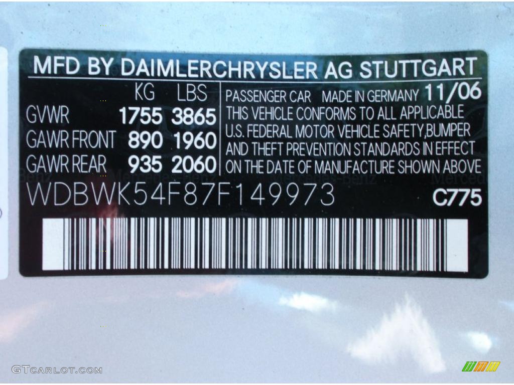 2007 SLK Color Code 775 for Iridium Silver Metallic Photo #48388596
