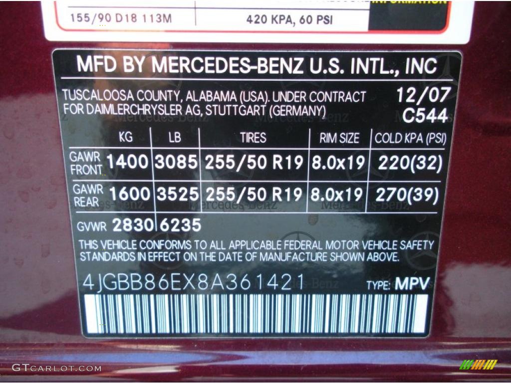 2008 ML Color Code 544 for Barolo Red Metallic Photo #48389268