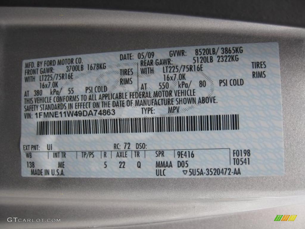 2009 E Series Van Color Code UI for Brilliant Silver Metallic Photo #48390978