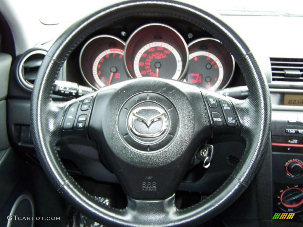 2005 Mazda MAZDA3 s Sedan Black/Red Steering Wheel Photo #48392814