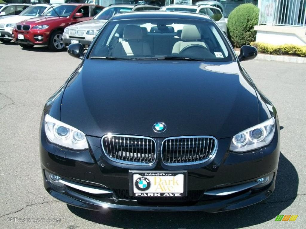 2011 3 Series 335i xDrive Coupe - Jet Black / Oyster/Black Dakota Leather photo #2