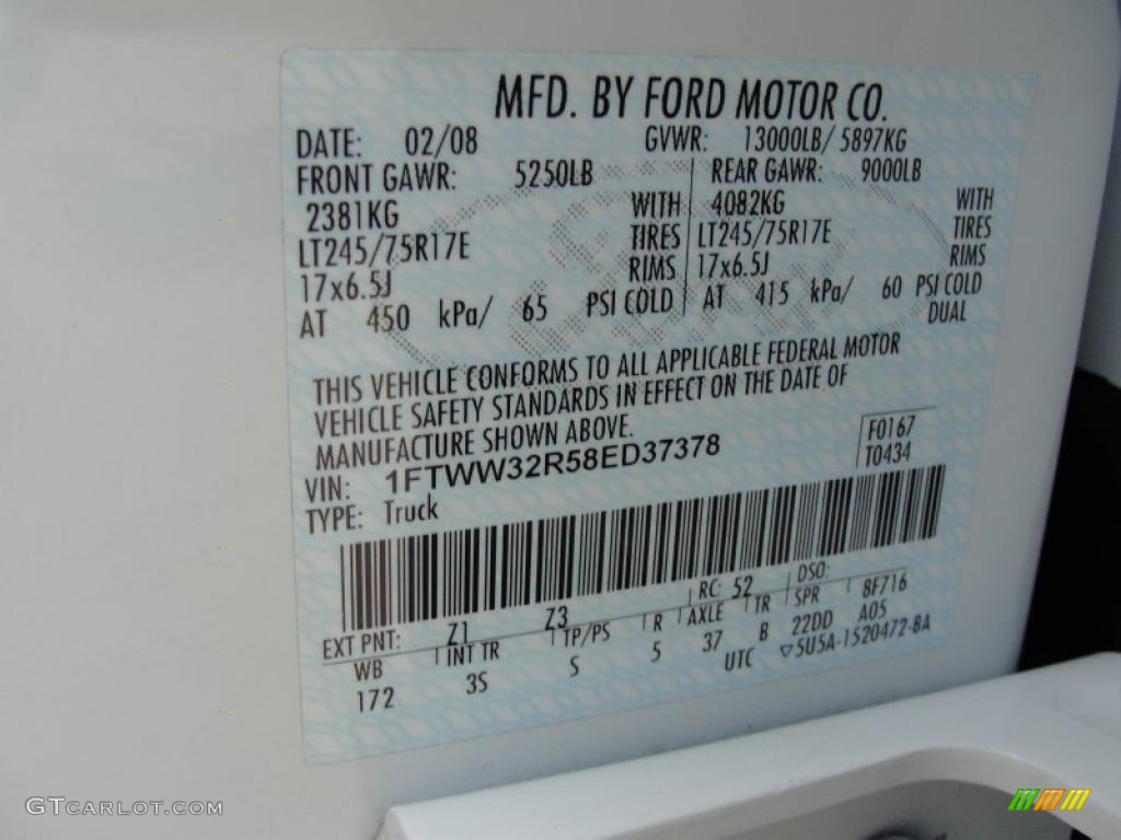 2008 F350 Super Duty Color Code Z1 for Oxford White Photo #48405328