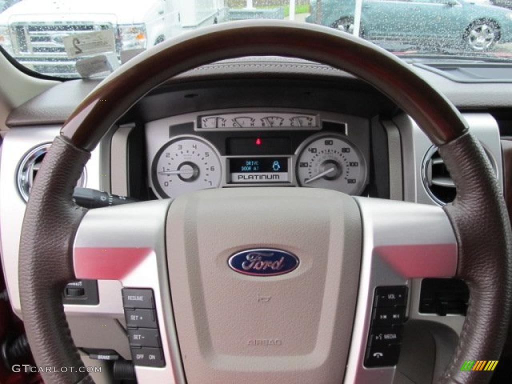 2010 Ford F150 Platinum SuperCrew 4x4 Medium Stone Leather/Sienna Brown Steering Wheel Photo #48418237