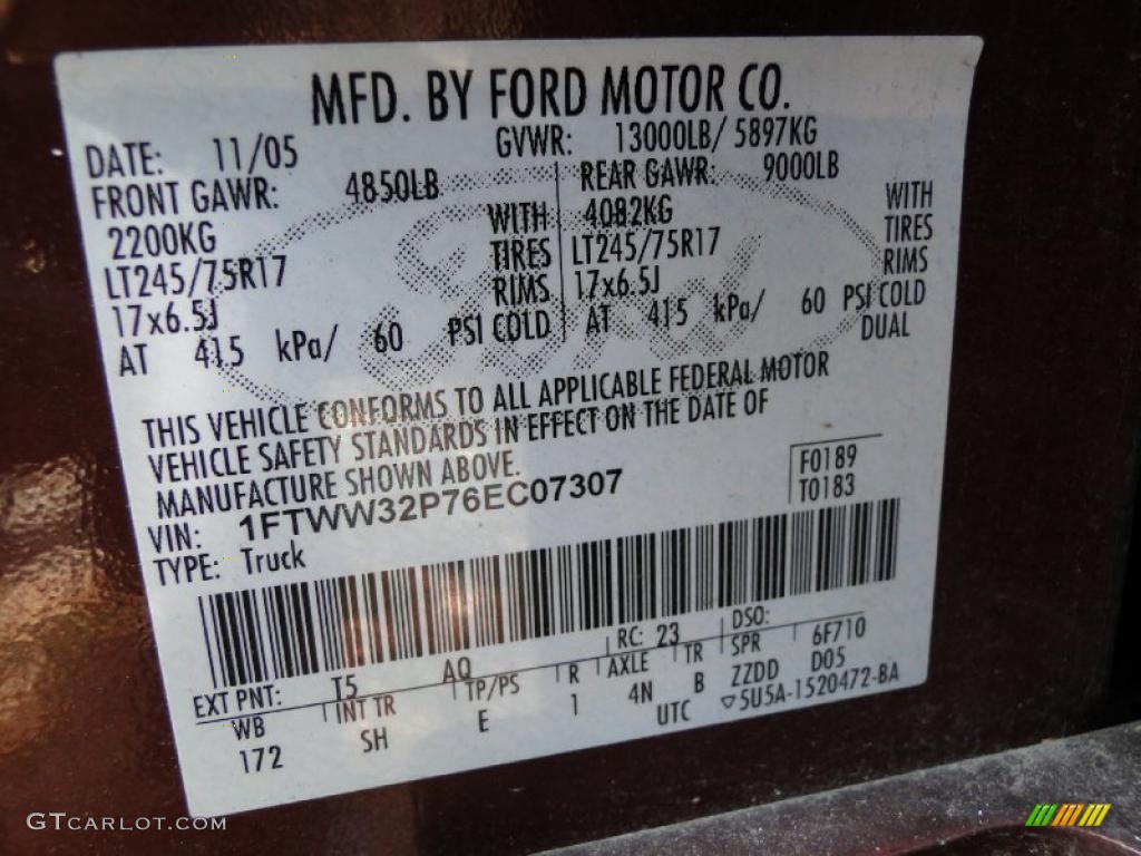 2006 F350 Super Duty Color Code T5 for Dark Copper Metallic Photo #48419179