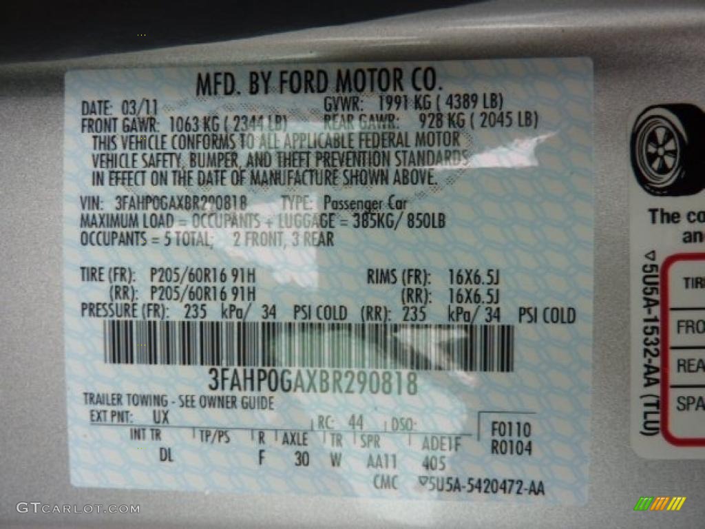 2011 Fusion Color Code UX for Ingot Silver Metallic Photo #48425404