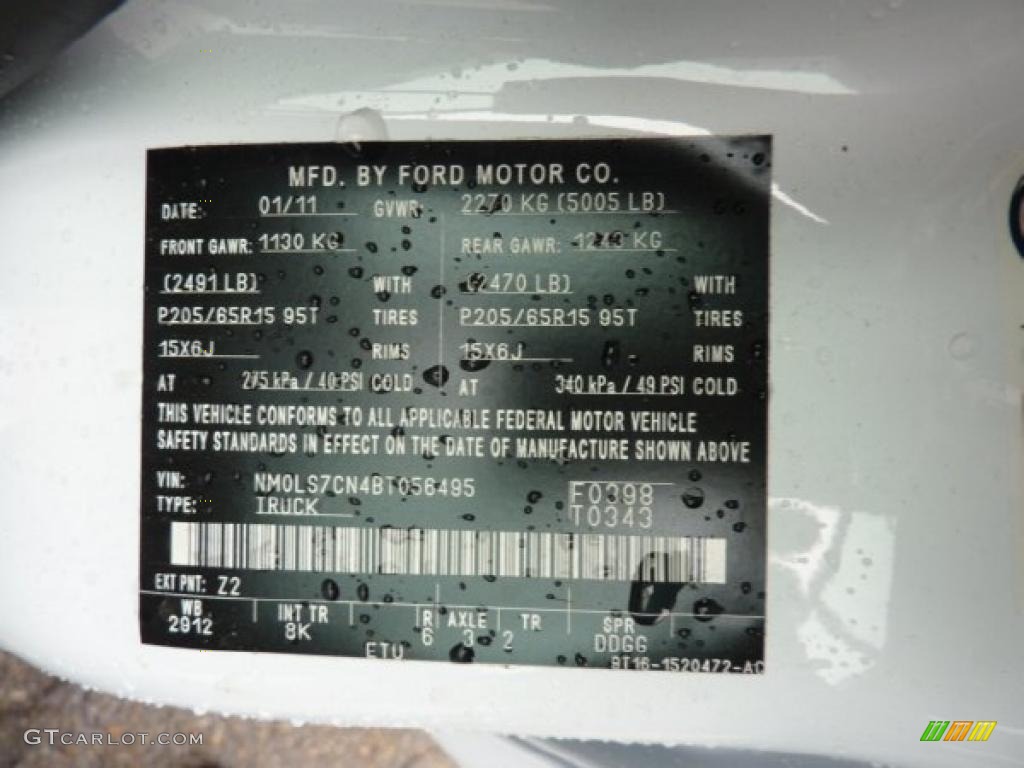2011 Transit Connect Color Code Z2 for Frozen White Photo #48426091