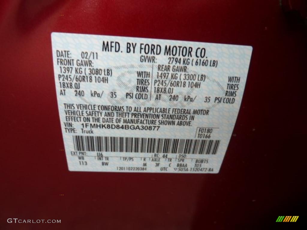 2011 Explorer Color Code U6 for Red Candy Metallic Photo #48426463