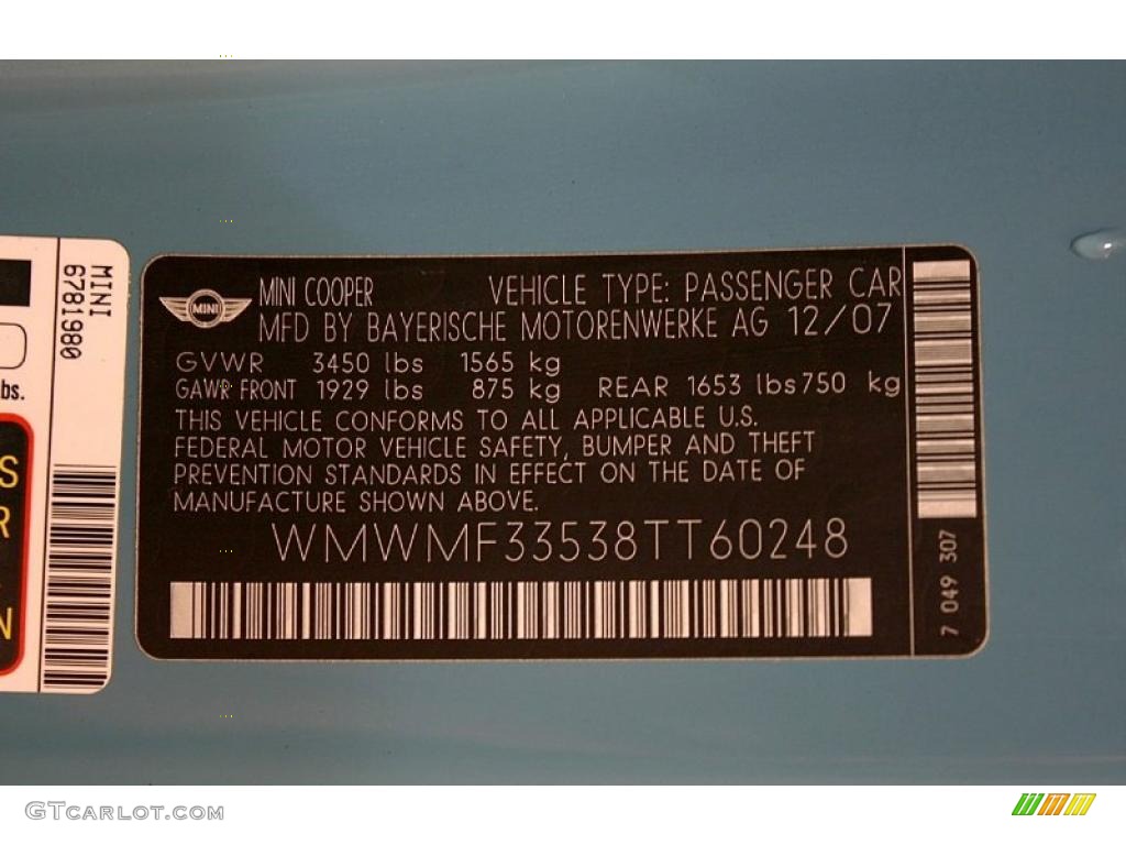2008 Mini Cooper Hardtop Info Tag Photo #48429985