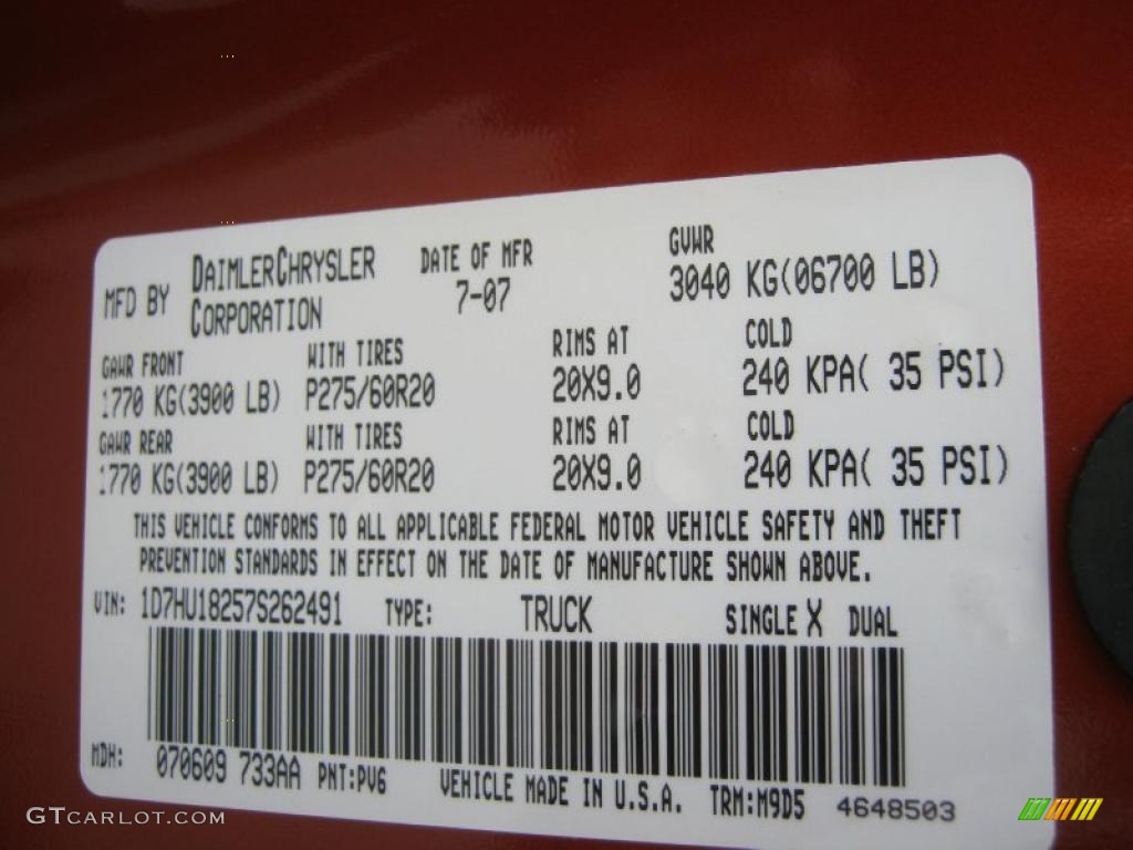 2007 Ram 1500 Color Code PV6 for Sunburst Orange Pearl Photo #48434355