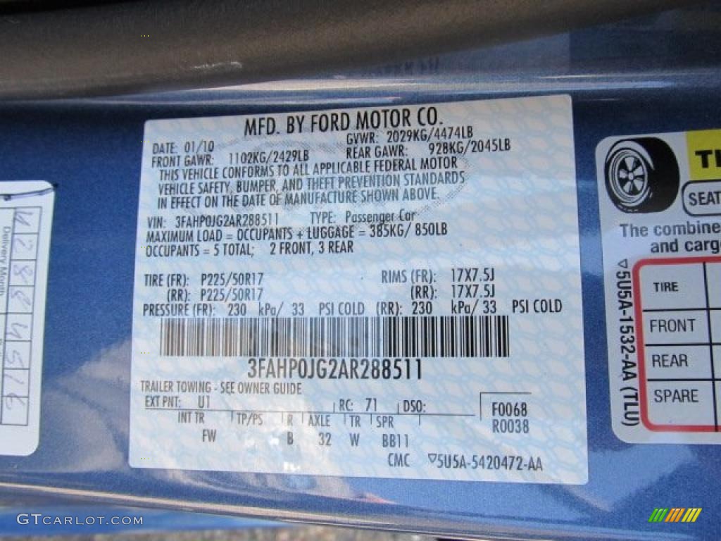 2010 Fusion Color Code U1 for Sport Blue Metallic Photo #48437433