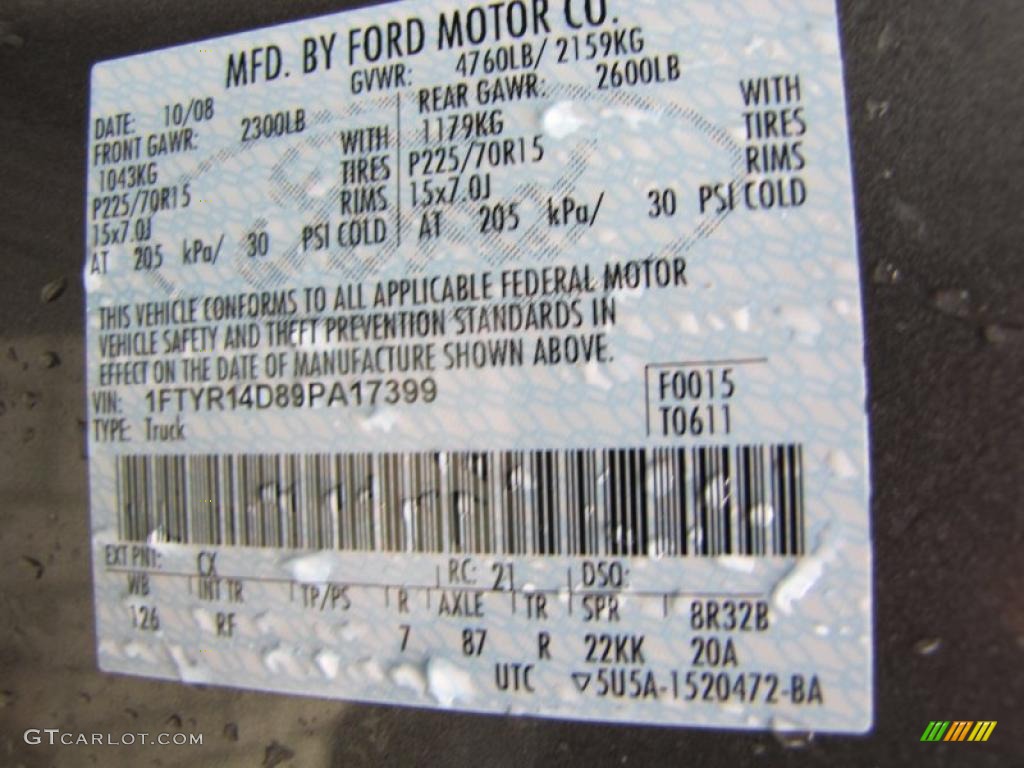2009 Ford Ranger XL SuperCab Color Code Photos