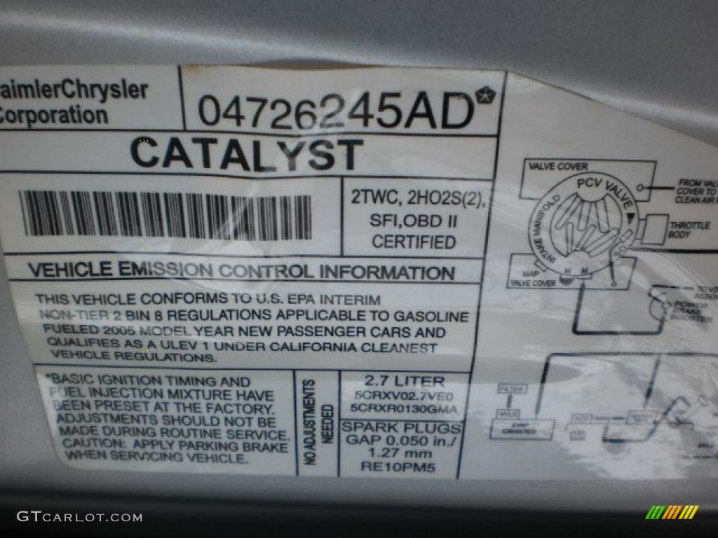 2005 Chrysler Sebring Limited Convertible Info Tag Photos