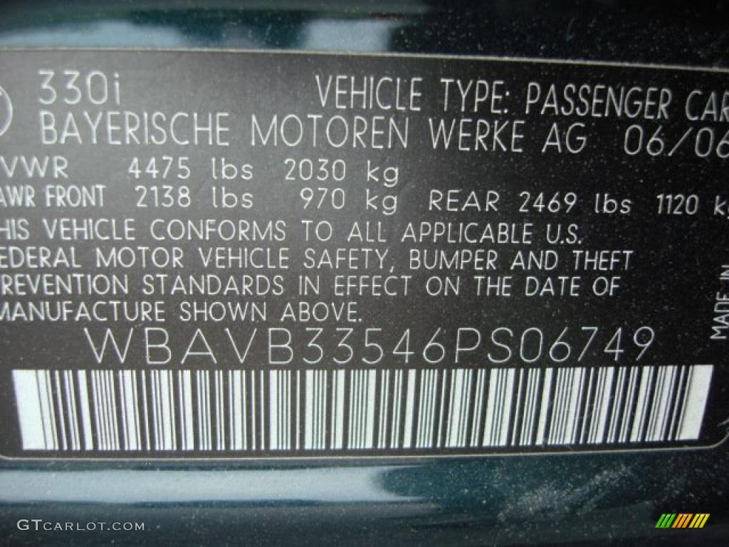 2006 BMW 3 Series 330i Sedan Info Tag Photo #48444654