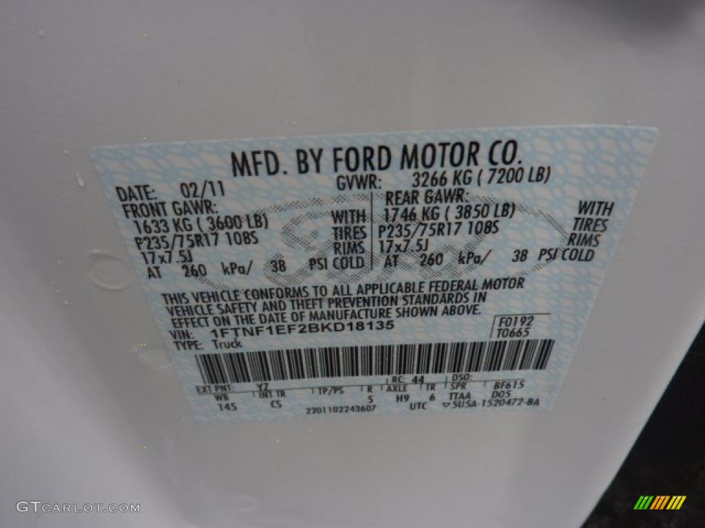 2011 F150 Color Code YZ for Oxford White Photo #48446013